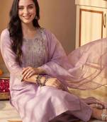 ethnic motifs embroidered mirror work liva kurta with trousers & dupatta