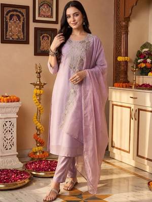 ethnic motifs embroidered mirror work liva kurta with trousers & dupatta 6