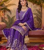 women ethnic motifs regular kurta with sharara & with dupatta