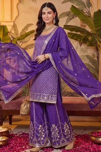 women ethnic motifs regular kurta with sharara & with dupatta