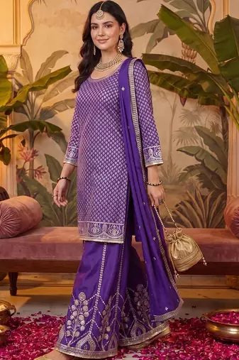 women ethnic motifs regular kurta with sharara & with dupatta