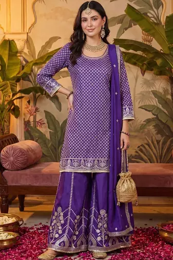 women ethnic motifs regular kurta with sharara & with dupatta