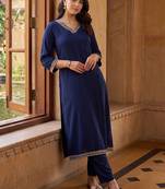 women regular thread work kurta with trousers