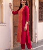 women floral embroidered regular thread work kurta with trousers