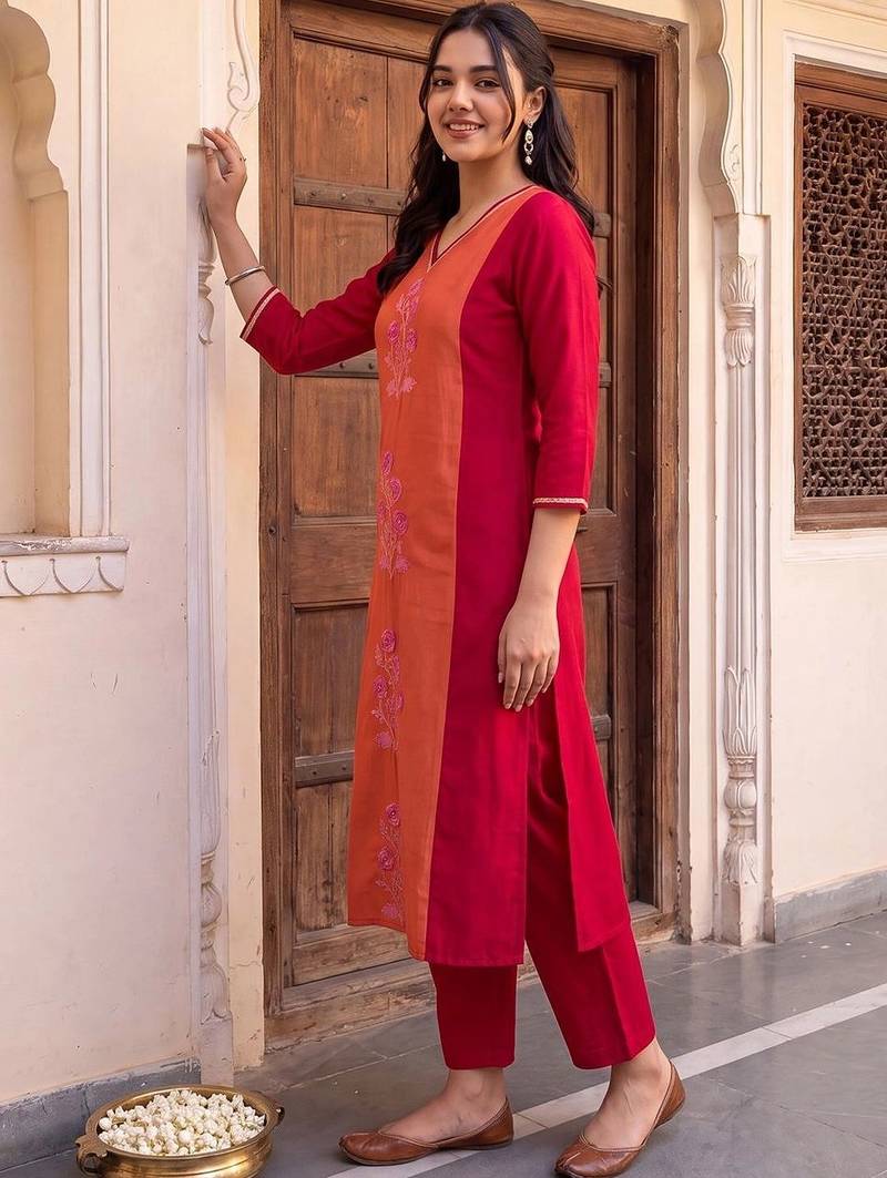 women floral embroidered regular thread work kurta with trousers