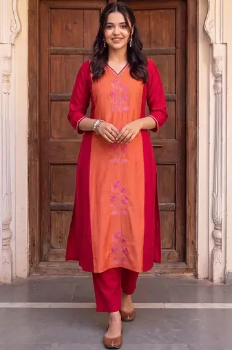 women floral embroidered regular thread work kurta with trousers