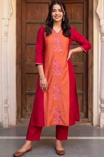 women floral embroidered regular thread work kurta with trousers