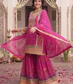 women ethnic motifs embroidered regular kurta with sharara & with dupatta