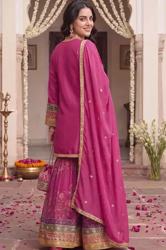 women ethnic motifs embroidered regular kurta with sharara & with dupatta