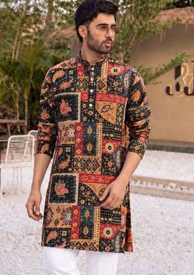 Elegant black heavy crepe kurta set with thread & sequin embroidery 2