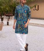 Blue heavy crepe kurta set with thread & sequin embroidery