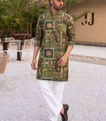 Elegant green heavy crepe kurta set with thread & sequin embroidery