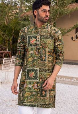 Elegant green heavy crepe kurta set with thread & sequin embroidery 2