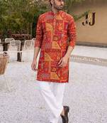 Classic red heavy crepe kurta set with thread & sequin embroidery