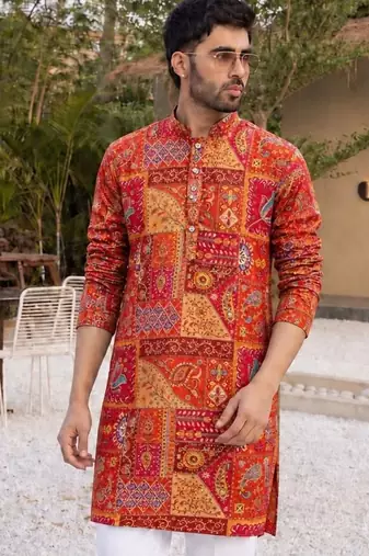 Classic red heavy crepe kurta set with thread & sequin embroidery