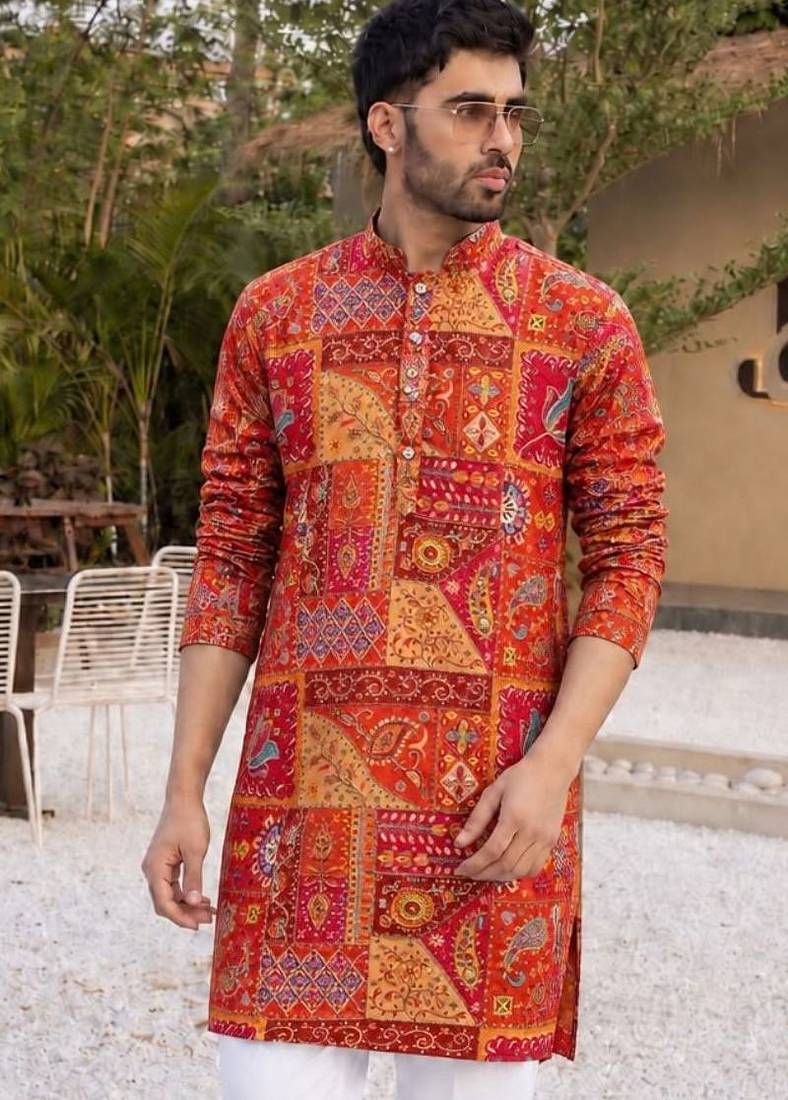 Classic red heavy crepe kurta set with thread & sequin embroidery