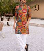 Vibrant yellow heavy crepe kurta set with thread & sequin embroidery