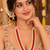 Red kundan pearl necklace set with tikka
