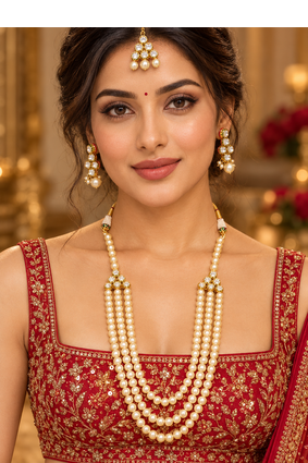 Pearl elegance kundan necklace set with tikka 3