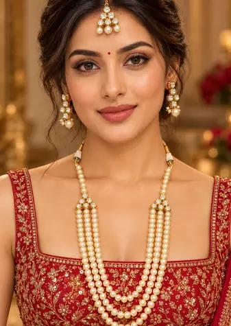 Pearl elegance kundan necklace set with tikka