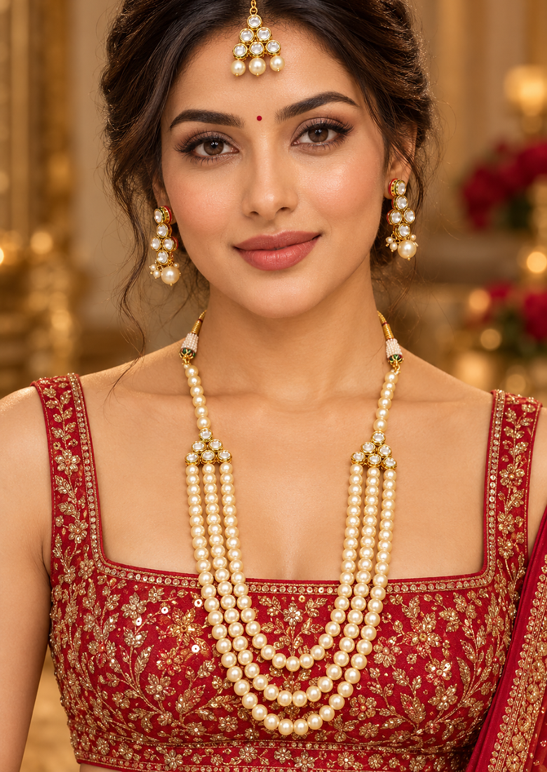 Pearl elegance kundan necklace set with tikka