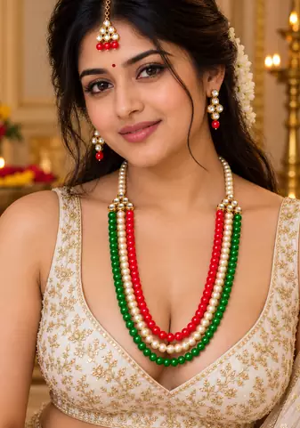 Heritage trio kundan pearl necklace set