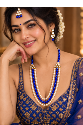 Blue grace three-layer kundan jewellery set 3