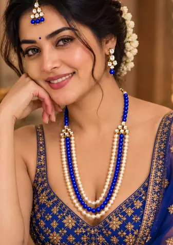 Blue grace three-layer kundan jewellery set