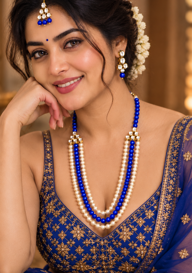 Blue grace three-layer kundan jewellery set