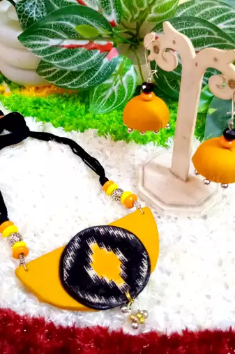 Golden yellow  color fabric handmade neckset