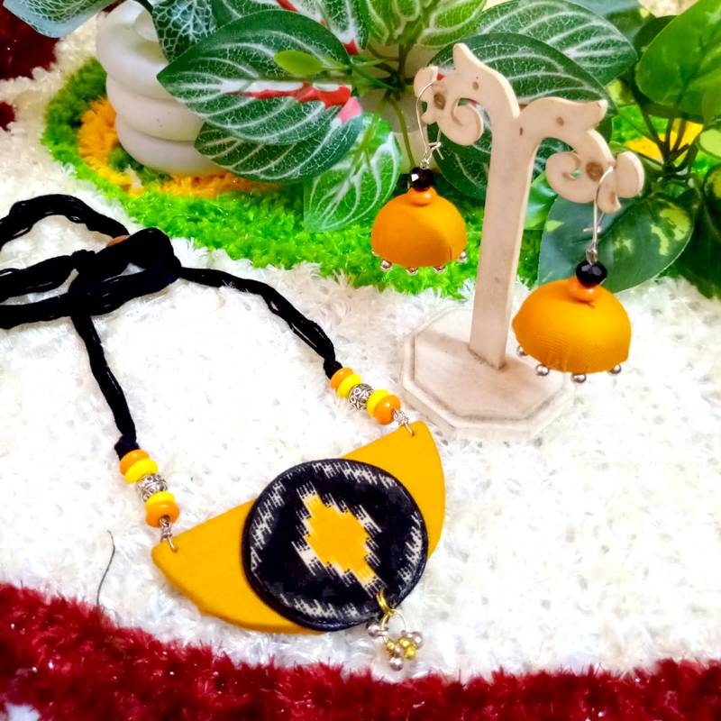 Golden yellow  color fabric handmade neckset