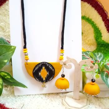 Golden yellow  color fabric handmade neckset 2