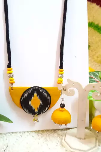 Golden yellow  color fabric handmade neckset
