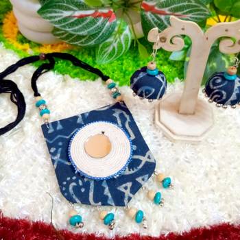 Indigo blue color fabric handmade neckset 1