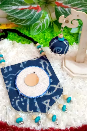 Indigo blue color fabric handmade neckset