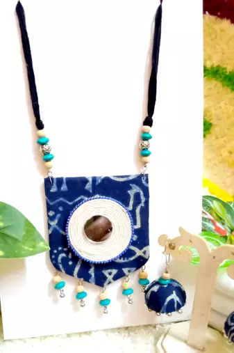 Indigo blue color fabric handmade neckset
