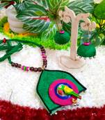 leaf green color fabric handmade neckset