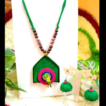 leaf green color fabric handmade neckset 2