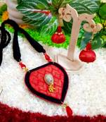 shiny red color fabric handmade neckset