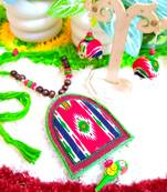 red with green color fabric handmade neckset