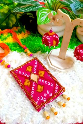 pink color fabric handmade neckset