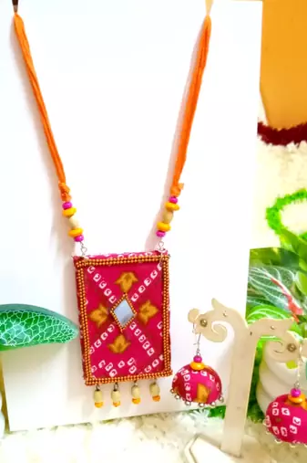 pink color fabric handmade neckset
