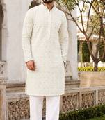 Elegant light cream rayon kurta set with chikankari schiffli work
