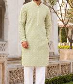 Refreshing light mint rayon kurta set with chikankari schiffli work
