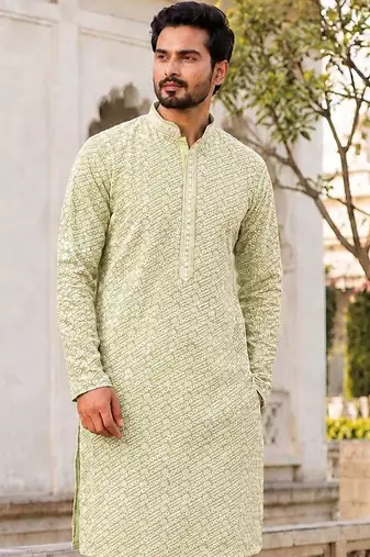 Refreshing light mint rayon kurta set with chikankari schiffli work