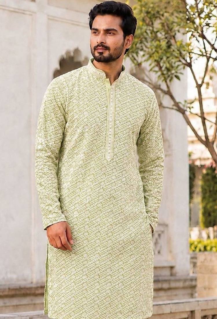 Refreshing light mint rayon kurta set with chikankari schiffli work