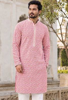 Graceful light peach rayon kurta set with chikankari schiffli work 2