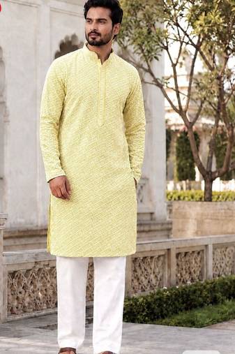 Charming light yellow rayon kurta set with chikankari schiffli work