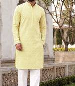 Charming light yellow rayon kurta set with chikankari schiffli work