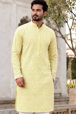 Charming light yellow rayon kurta set with chikankari schiffli work 2
